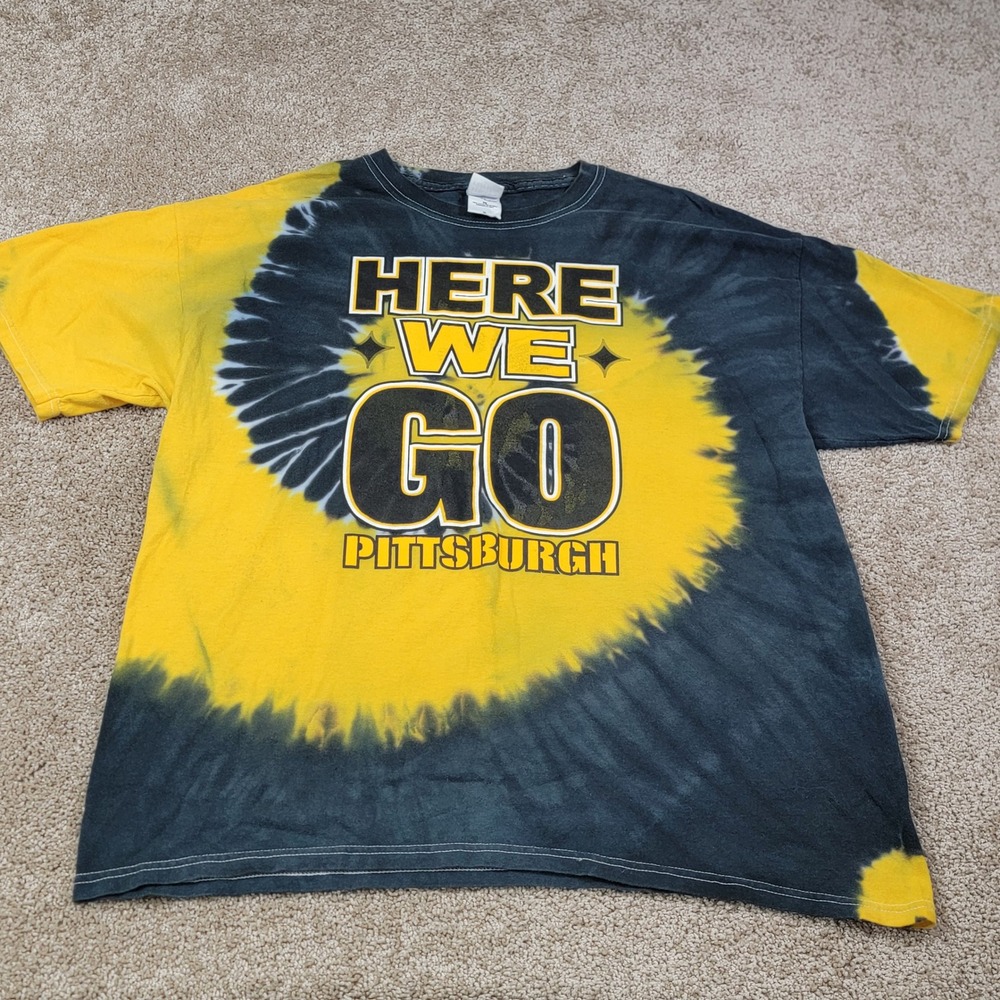 Gildan Pittsburgh Here We Go Tie Dye Graphic T-Shirt Mens XL Yellow Black Cotton - Picture 3 of 5